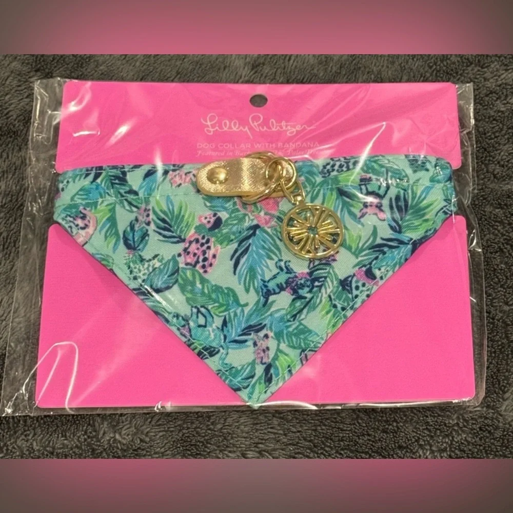 Lilly Pulitzer Blue and Green Dog Bandana Small Collar - Picture 2 of 2